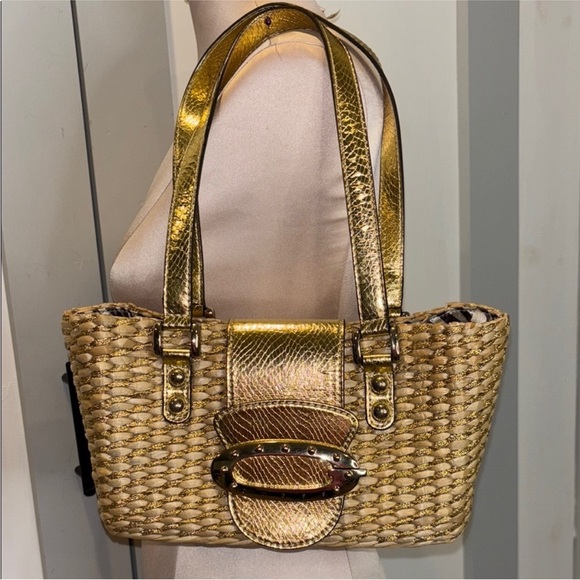 Y2K Guess Straw and Gold Ribbon
Woven Shoulder Bag - Picture 1 of 16